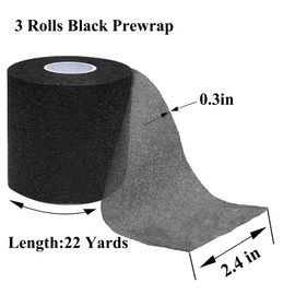 ADMITRY ADMITRY Pre Wrap Tape Athletic,3 Rolls X 22 Yards Black Prewrap Headbands for Hair,Foam Underwrap Sports Wrap