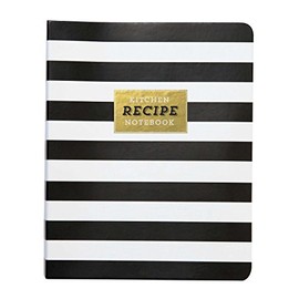 C.R. Gibson Black and White Striped Spiral Recipe Journal, 100 Pages, 7.25" x 9" (QMR-18688)