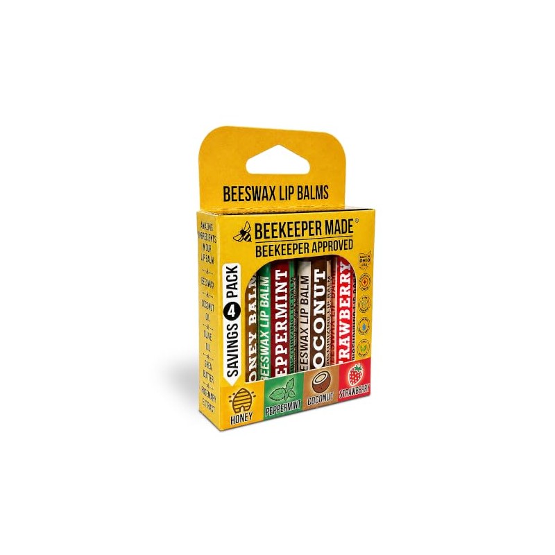 Beeswax Lip Balm 4 Pack | Honey, Peppermint, Coconut &