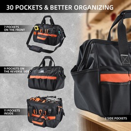 Stahlusdick Tool Bag, 17-Inch Electrician Tool Bag, HVAC Tool Bag Heavy Duty Tool Bags with 30-Pockets, Large Tool Bag Organizer Wide Mouth with Waterproof Rubber Base