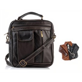 Bolsa bandolera de mensajero para hombre de piel 100% genuina, bolso ideal negocios, viajes, oficina, trabajo, bandolera cruzada casual, diseño funcional artesanal, incluye monedero de chamarra (café)