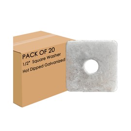 1/2" Hot Dipped Galvanized Square Washer(20-Box) Flat Pad Spacer for Square Nut Fastener Hardware(1/2"X2"X2"X0.19)