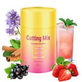 Cutting Mix Drink Powder– Supports Satiety Signaling, Support Overall Health with Prebiotic Formula,Berberine, Chromium, Yerba Mate & 5-HTP,Strawberry Açaí,30 Sticks