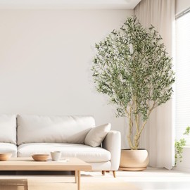 Realead Artificial Olive Tree 8ft - Large Faux Olive Tree with Realistic Leaves and Olives - Full and Grand Design Fake Olive Tree with Sturdy Base for Indoor Outdoor Office Decor
