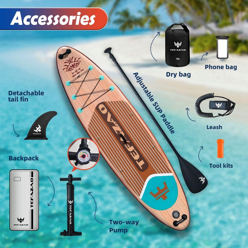 TEFAZAO 34'' Wide Inflatable Stand Up Paddle Board, 400lbs Capacity