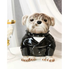 Ebros Gift Ceramic American Gangster Bully Bulldog With Spiked Collar Cookie Jar Figurine