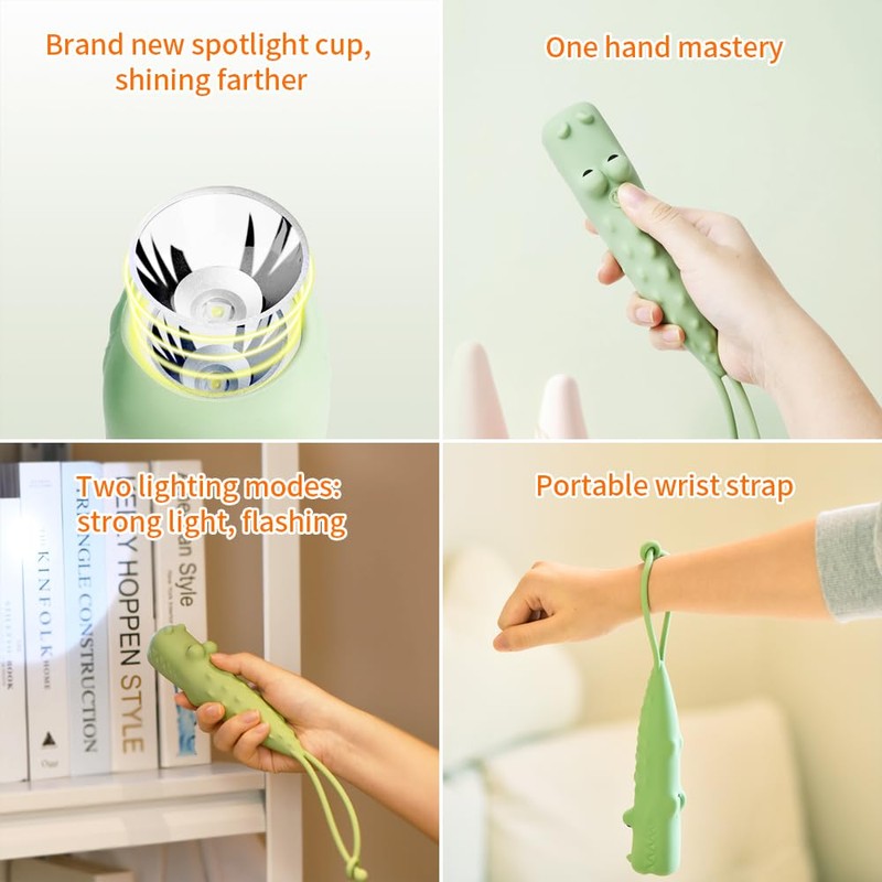 YZYOE New Rechargeable Crocodile LED Flashlight, Cute Animal Shaped Silicone