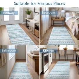 jinchan Runner Rug 2x6 Moroccan Hallway Kitchen Runner Ultra-Thin Washable Boho Geometric Rug Non-Slip Carpet for Bathroom Bedroom Laundry Room Blue