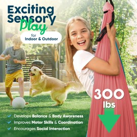 Sensory Swing Indoor Outdoor with 360° Hardware - Holds up to 300 lbs - Calming Therapy Swing for Kids & Adults - Helps with ADHD, Autism, Sensory Processing Disorder - Sturdy Cuddle Hammock