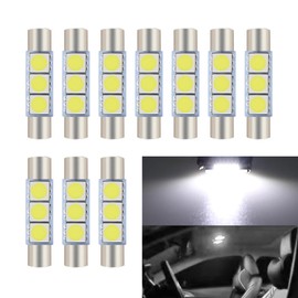 ZBGUN 10 PCS Car 28mm LED Light Kit, Flat Head Double Tip 5050-3SMD Roof Reading Light Sunshade Makeup Light, 6614F/6612F Plug and Play Quick Start Bulb Replacement, Universal for Cars (White)