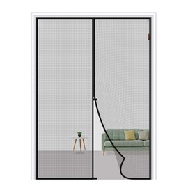 MAGZO Magnetic Screen Door Fit Door Size 64 x 80 Inch, Screen Size 66" x 81" Strong Magnet French Door Screen, Heavy Duty Fiberglass Door Mesh with Hook & Loop for Sliding Door, Gray