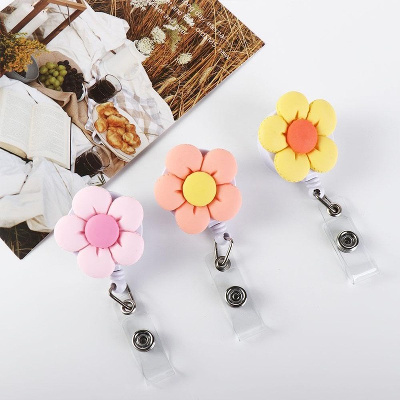 Flower Retractable Badge Reel, Colorful Flower ID Badge Holder, Name