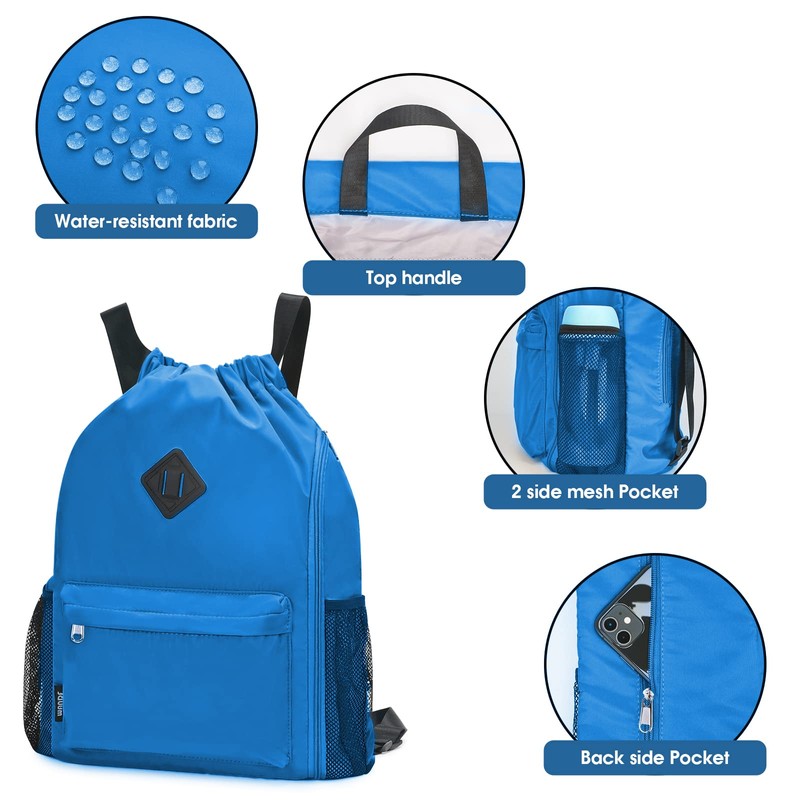WANDF Drawstring Backpack Sports Bag with Shoe Compartment Water Resistant