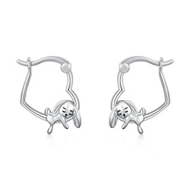 ROMANTICWORK 925 Sterling Silver Cute Rabbit/Cat/Raccoon/Wolf/Bee Hoop Earrings Hanging Earrings for Women Ladies Girls, Sterling Silver