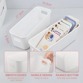 Cartlant 6 Stück Aufbewahrungsbox Kunststoff Klein, Aufbewahrung Organizer Box Korb Boxen mit Griffen, Weiß Aufbewahrungskorb Schmal Plastik für Küche, Badezimmer, Schrank, Büro, Regal, Spielzeug