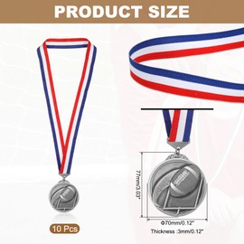 PATIKIL Baseball Games Star Embossing Silver Award Medals with Red & White & Blue Ribbons, 10 Pcs Winner Medals Gold Silver Bronze Prizes for Competitions Sports Party, Silver