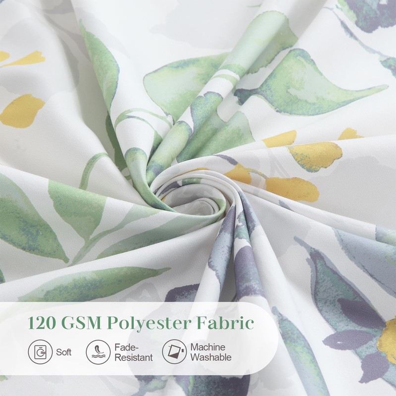 DS BATH Sage Fabric Shower Curtain, Boho Green Yellow Floral