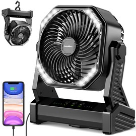 20000mAh Camping Fan, Rechargeable Portable Fan with 400 Lumes Light, 360° Rotatable Hook, 270° Pivot, 4 Speeds, 58Hrs Battery Powered for Tent Car Trip Outdoor BBQ Hurricane Power Outages