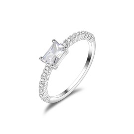 Candyfancy Elegant 925 Sterling Silver Solitaire Engagement Ring with Princess Cut Cubic Zirconia