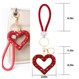 Bittwee Bling Car Keychain, Crystal Rhinestone Heart Vehicle Key Chain, Cute Auto Keyring Decor Accessories, Universal Fit (Red)