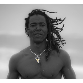 US Jewels 1.5in 925 Sterling Silver & 14K Gold Plated 3D Window to Universe Shark Tooth Pendant 4mm Curb Necklace, 20"