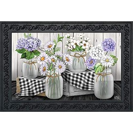 Briarwood Lane Checkered Mason Jars Spring Doormat Daisies Floral Indoor Outdoor 30" x 18"