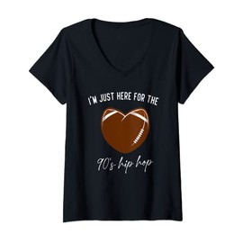 Womens Here For The 90s Hip Hop football shirt Heart Football Lover V-Neck T-Shirt