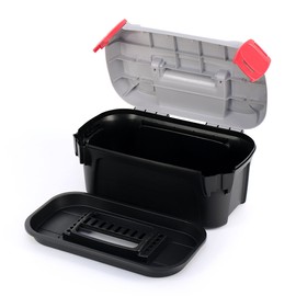Smart Tool Box with Integrated Tool Carrier ABS Plastic Clamp Locks (328 x 178 x 160 mm, Black/Grey)