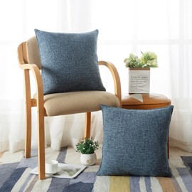 HPUK Linen Throw Pillow Covers Pack of 2, 20x20 Inch Accent Cushion Covers for Living Room, Bedroom, Decorative Solid Color Pillow Covers for Couch, Sofa, Chair, Blue