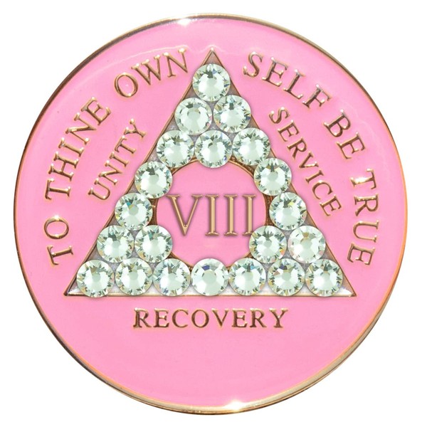 Recovery Mint Sobriety Chip AA Crystallized Triplate Pink & Diamond