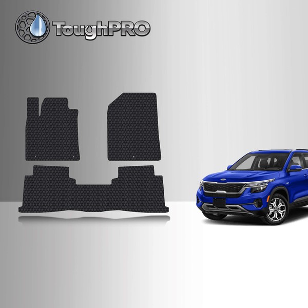 TOUGHPRO Floor Mat Accessories Set (Front Row + 2nd Row) Compatible with KIA Seltos - 3 Piece - All Weather - Heavy Duty - (Made in USA) - Black Rubber - 2020, 2021, 2022
