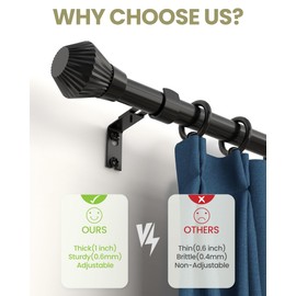 Box Space Curtain Rods for Windows 48 to 84 Inch, Black Curtain Rod with 1 Inch Diameter, Adjustable Drapery Rods with Exquisite Finial for Living Room, Bedroom, Kitchen, Outdoor Patio, Black