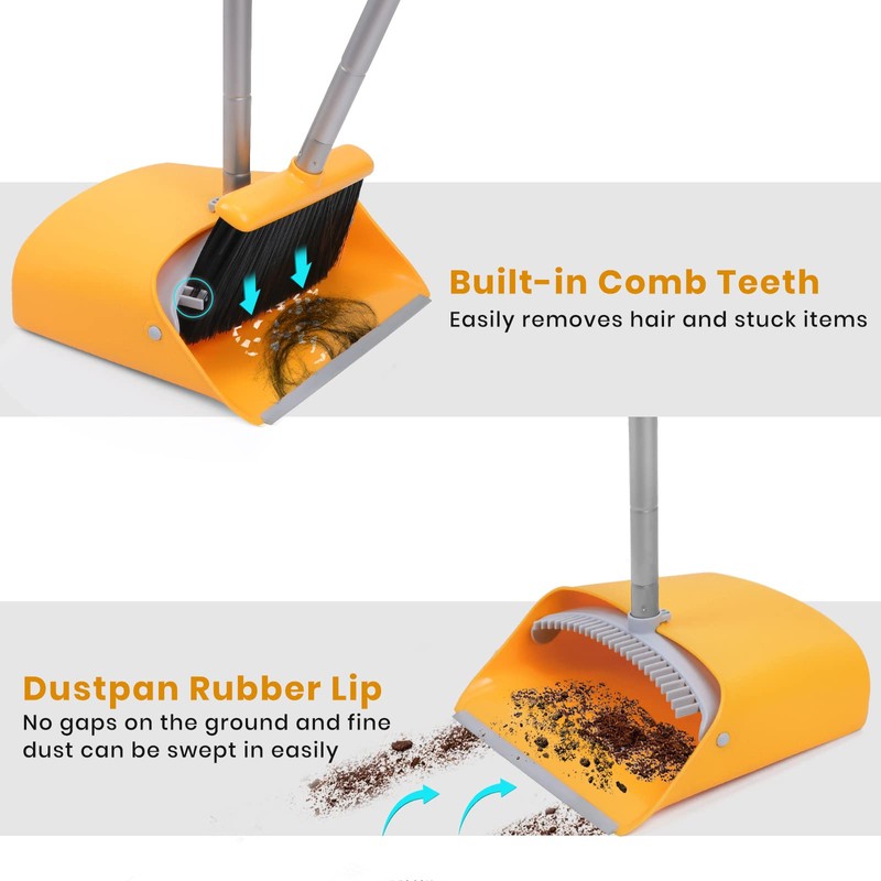 TreeLen Broom and Dustpan Set, Stand Up Broom and Dustpan
