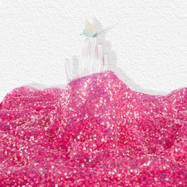 QueenDream Sequin Fabric Iridescent Mermaid Glitter Fabric by The Yard 5MM 5 Yard Hot Pink Sparkly Fabric for Sewing Custom Dress Mermaid Table Decor Wedding DIY Crafts Decorations