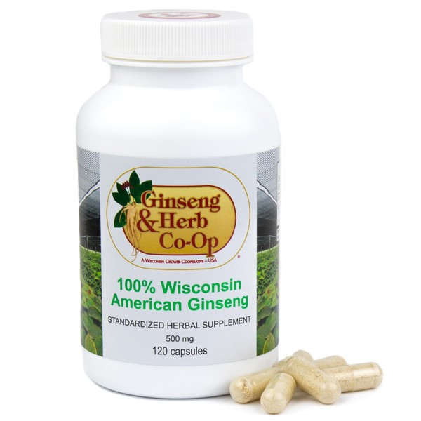 100% Pure Wisconsin American Ginseng Capsules - 500mg. Authentic Panax