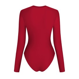 ZAFUL Women's Long Sleeve Rash Guard Swimsuit One Piece Zipper Surfing Bathing Suit Solid Red S