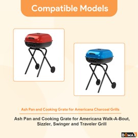 BQMAX Ash Pan and Cooking Grate for Americana 3000-4000 Series Charcoal Grills, 1040.8.001 Ash Pan for Americana Walk-A-Bout, Sizzler, Swinger and Traveler Grill Replacement Parts 1040-8-001