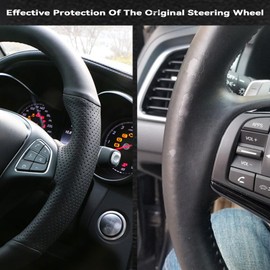 Car Steering Wheel Cover Microfiber Leather Stitch Wheel Wrap Fit for Honda CRV CR-V 1997-2001 Accord 6 1998-2002 Odyssey 1998-2001 Prelude,Black