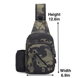 Vendioer Tactical Chest Sling Bag with Water Bottle Holder & Key Ring Strap, Military Molle Camoflage Backpack for Fishing (Black Desert)