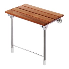 Foldable 21.5" Teak Wood Shower Seat Bench with Supporting Legs, 400lb Capacity, Clear Coated for Extra Protection, Folding Wall Mount Modern Chrome, Sturdy Medical Fold Up Bathroom Stool Chair