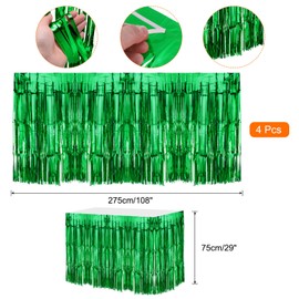 MECCANIXITY 4 Pcs 29x108 Inch Green Metallic Foil Fringe Tinsel Table Skirts for Rectangle Tables Tinsel for Wedding Birthday Party Decoration