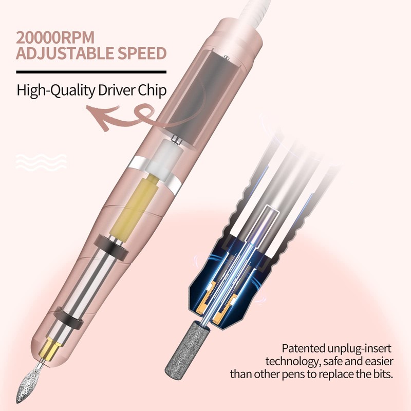 Kredioo Electric Nail File, 10 Drill Bits Efile Kit USB