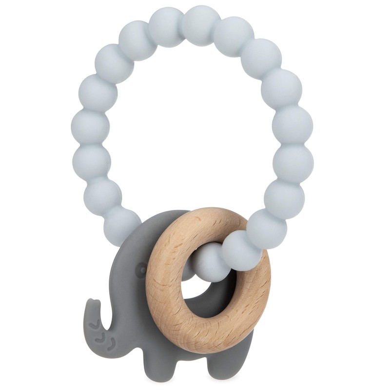 Nuby Natural Wood & Silicone Teether Ring: 3 M+, Elephant,