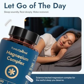Purely Optimal Complejo de magnesio - 6 formas Glicinato, citrato y malato de magnesio - Apoyo para dormir, alivio del estrés, músculos, salud cardíac