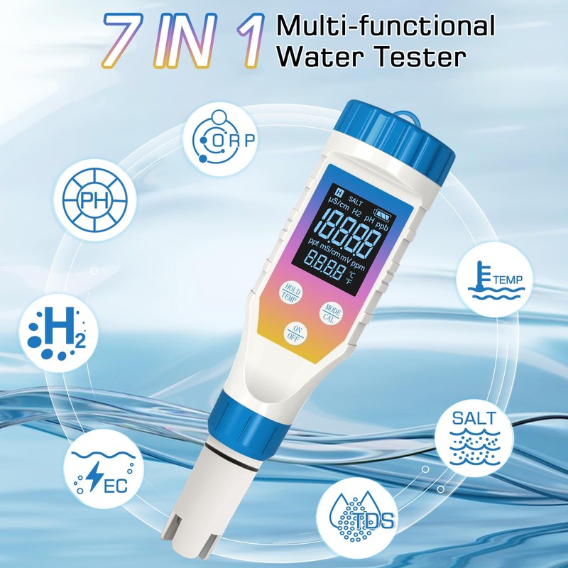 YIYEGO pH Meter for Water, pH/H2/TMEP/EC/TDS/ORP/Salt Kit, Salt Content Meter