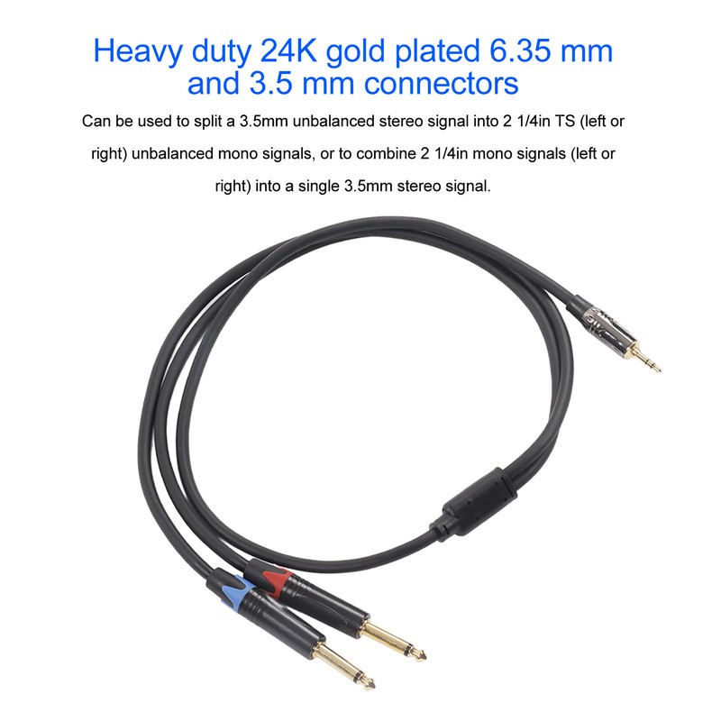 3.5mm 1/8 Inch Male to Dual 6.35mm 1/4 Inch TS