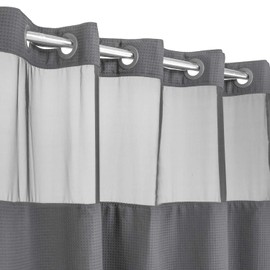 Extra Long No Hooks Required Waffle Weave Shower Curtain with Snap in Liner (Gray, 71"x86")
