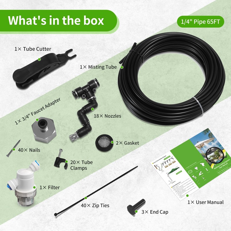 DAOTAILI Misters for Outside Patio, 65FT (20M) Misting Line +