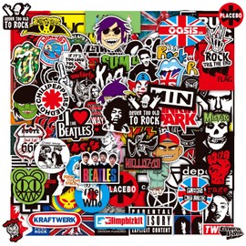 Rock Band Stickers, Pack of 100 Rock Band Punk Stickers, Classic Rock Sticker Pack, Cool Metal Punk Music Stickers, Music Bomb Stickers Pack, for Guitar, Laptop, Skateboard, Suitcase, Helmet,