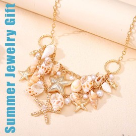 Ursumy Layered Gold Necklaces for Women Boho Sea Shell Necklac Cross Pendant Necklace Evil Eye Choker Simple Jewelry Gift (Gold-2)